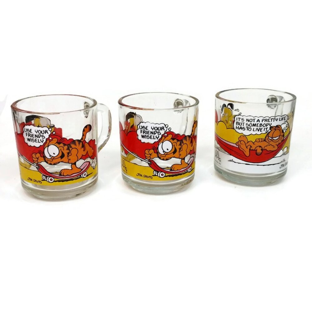 Lot of 3 Vintage 1978 GARFIELD ODIE Glass COFFEE CUP MUGS McDonalds JIM DAVIS